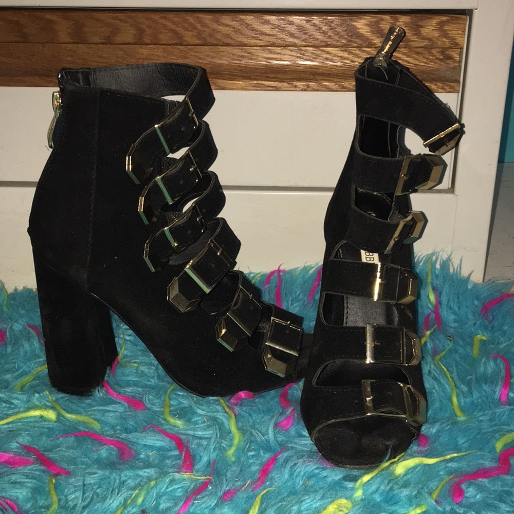 Black Suede Peep Toe Heel